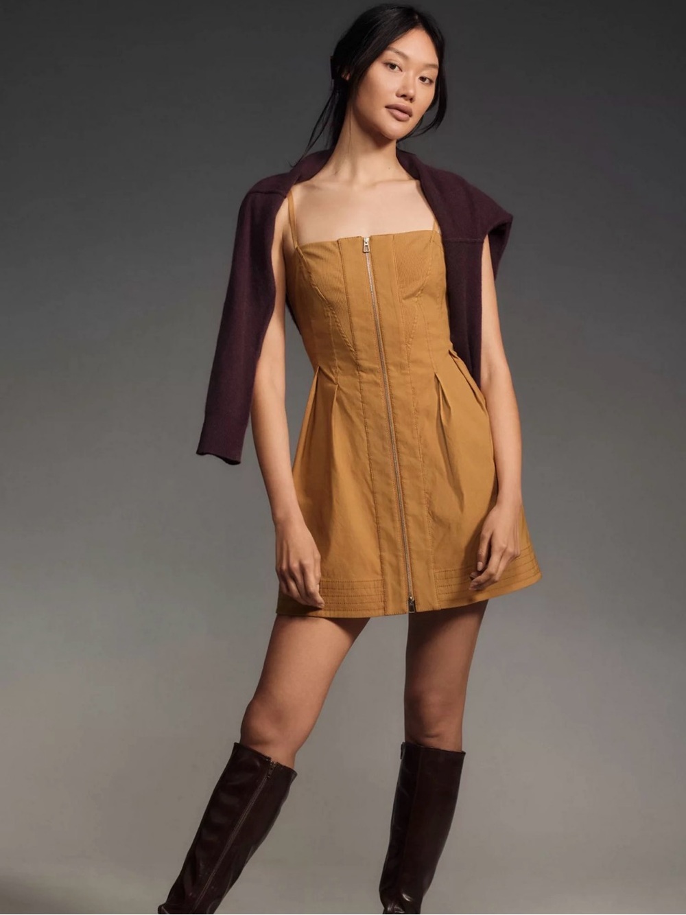 Anthropologie Maeve Structured Zip-Front Mini Dress